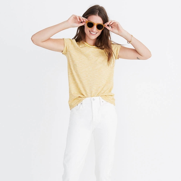 Madewell Cotton Ringer Tee in Stripes Yellow XS